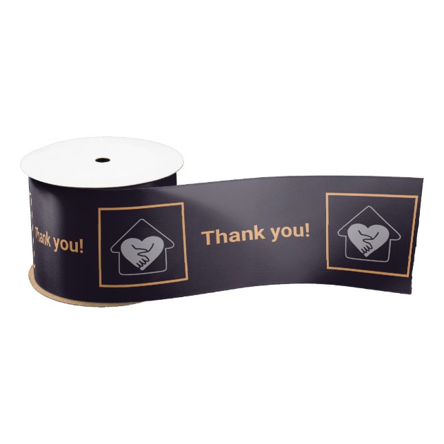 Purple & Orange Custom Logo Thank You Satin Ribbon (Spool)