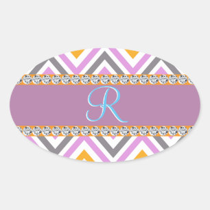 Purple Orange Diamond Chevron Oval Sticker