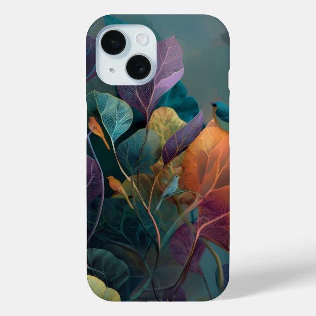 Purple & Orange Floral Birds iPhone 15 Case – Abst (Back)