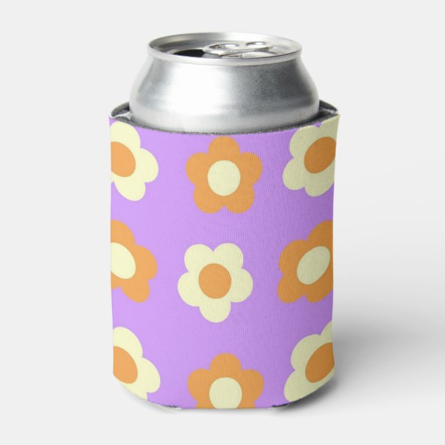 Purple Orange Floral Chic Drink Spring Summer Can Cooler (Can Front)