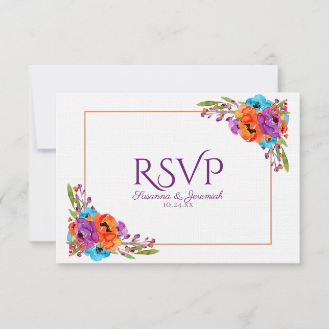 Purple Orange Floral Watercolor RSVP Meal Option (Front)