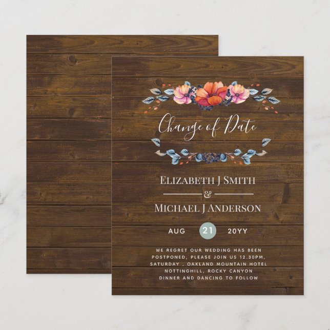 Purple Orange Floral Wedding Change of Date (Front/Back)