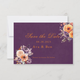 Purple Orange Floral Wedding Save The Date Cards