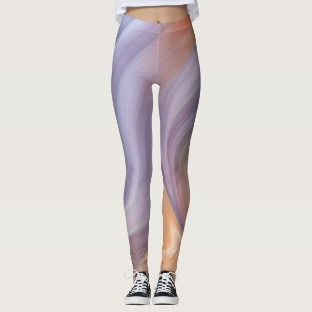 Purple orange fluid art print leggings  (Front)