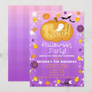 Purple & Orange Fun Whimsical Halloween Party Invitation