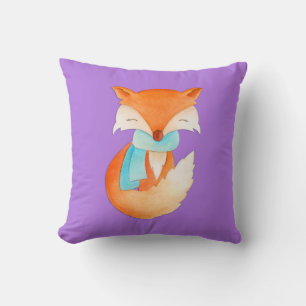 Purple orange girls fox cub art cushion pillow