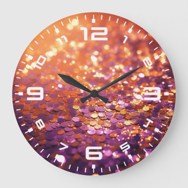 Purple Orange Glitter Background-77996 Large Clock (Front)