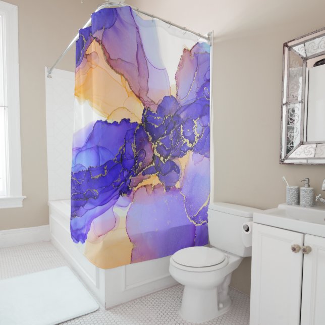 Purple Orange Gold Abstract Shower Curtain (In Situ)