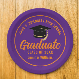 Purple Orange Graduate Custom Graduation Party Paper Plate