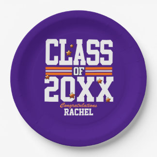 Purple|Orange Graduating Class Year Paper Plate