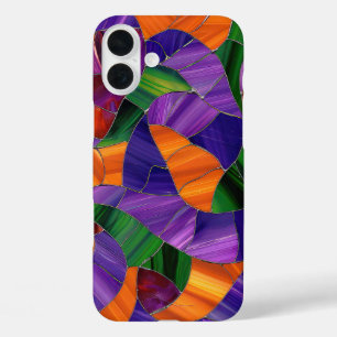 PURPLE ORANGE GREEN HALLOWEEN STAINED GLASS LOOK iPhone 16 PLUS CASE