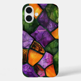 PURPLE ORANGE GREEN HALLOWEEN STAINED GLASS LOOK iPhone 16 PLUS CASE