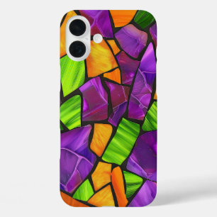 PURPLE ORANGE GREEN HALLOWEEN STAINED GLASS LOOK iPhone 16 PLUS CASE