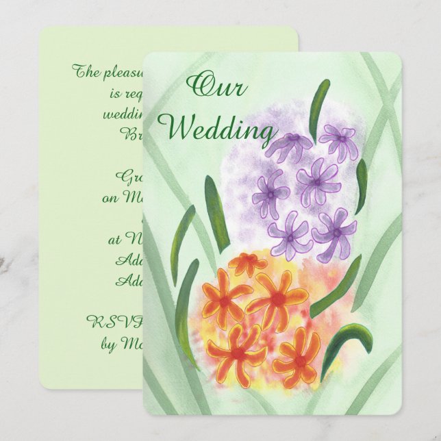 Purple Orange Hyacinth Flowers Wedding Invites (Front/Back)