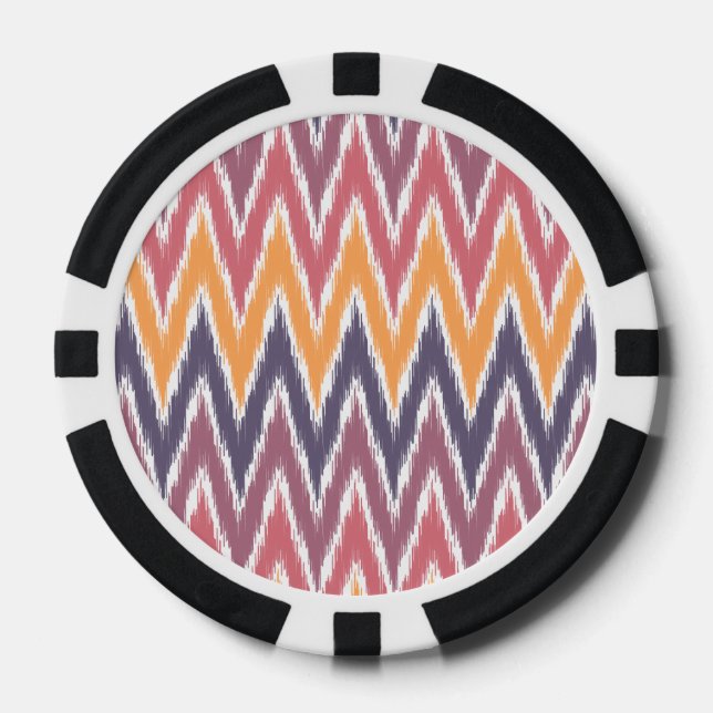 Purple Orange Ikat Chevron Zig Zag Stripes Pattern Poker Chips (Front)