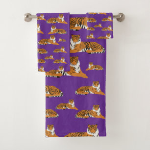 Purple Orange Jungle Tiger Animal Stylish Bath Towel Set
