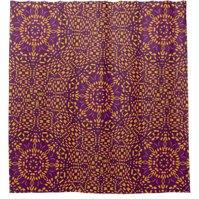Purple Orange Kaleidoscope Geometric Pattern Shower Curtain (Front)