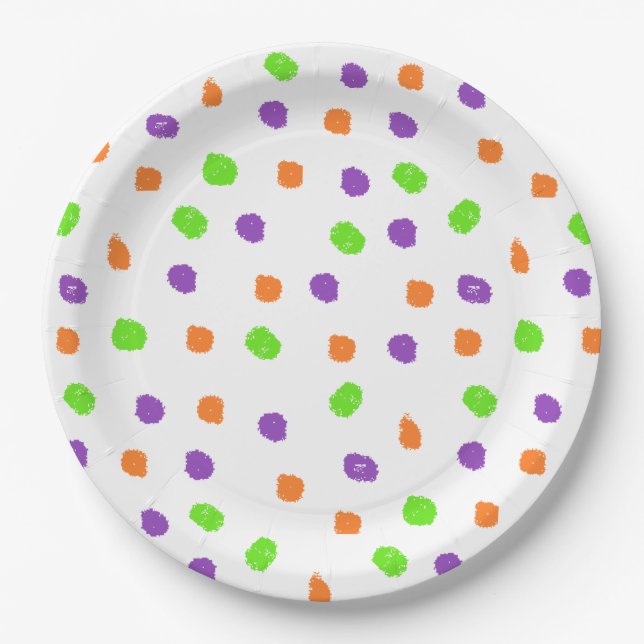 Purple, orange, lime green Halloween Party Paper Plate (Front)