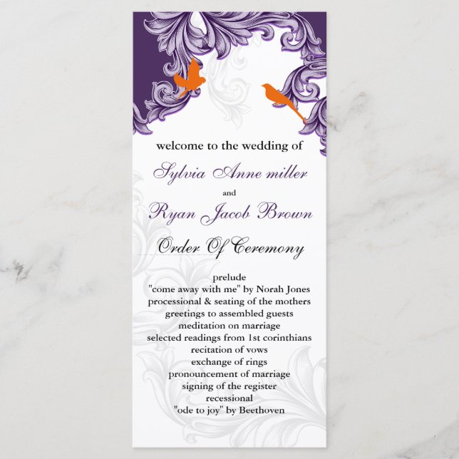 purple, orange lovebirds programs programme (Front)