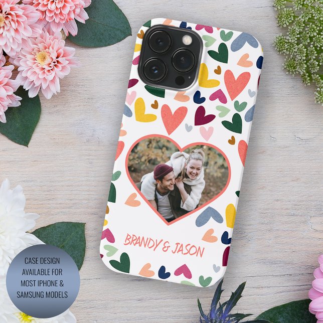 Purple Orange Mint Green Pink Blue Hearts Art iPhone Case (Creator Uploaded)