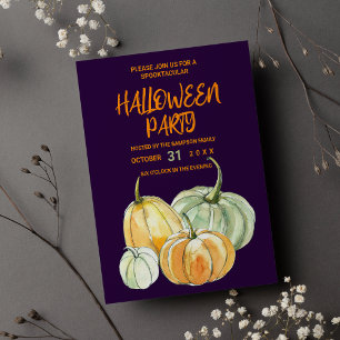 Purple orange mint pumpkin Halloween party Invitation Postcard