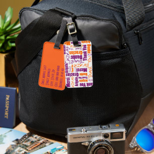 Purple Orange Multilingual Thank You Typography Luggage Tag