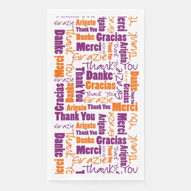 Purple Orange Multilingual Thank You Typography Napkin (Front)