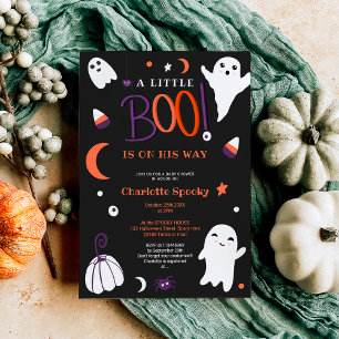 Purple orange not spooky Halloween boo baby shower Invitation