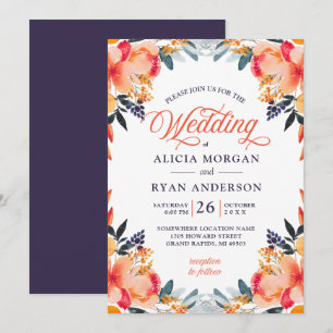 Purple orange odessa watercolor flower invitation