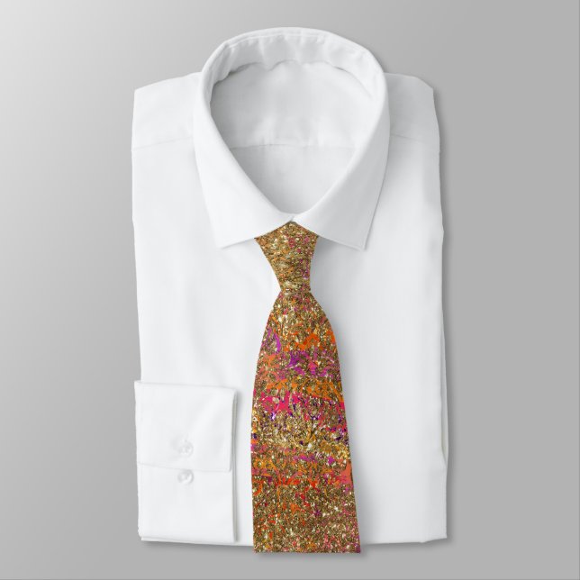 Purple Orange Paisley Gold Damask Wedding   Tie (Tied)