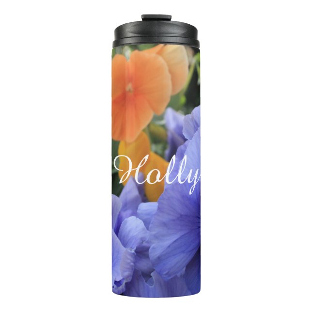 Purple & Orange Pansies w/ Green Floral Photo 4810 Thermal Tumbler (Front)