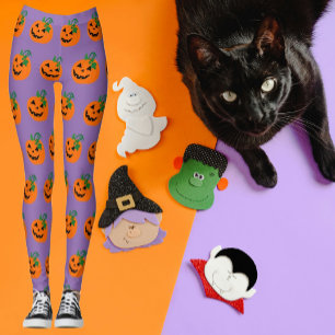 Purple Orange Personalised Happy Jack O Lantern Leggings
