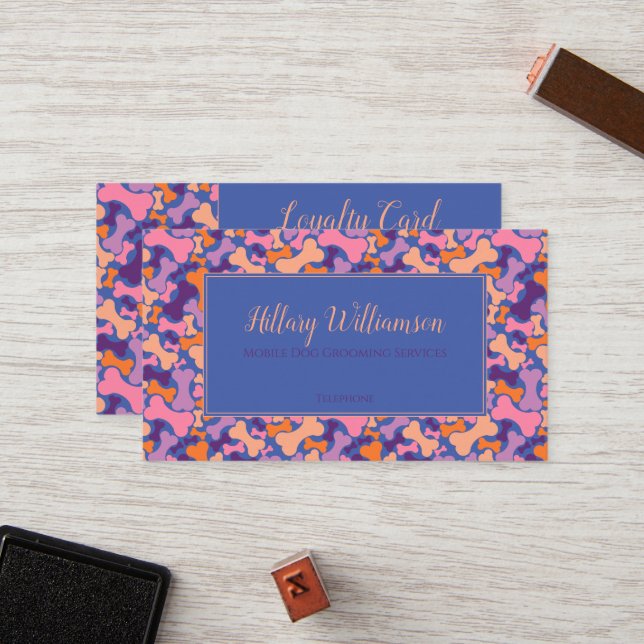 Purple Orange Pink dog bone pet grooming service L Loyalty Card (Front/Back In Situ)