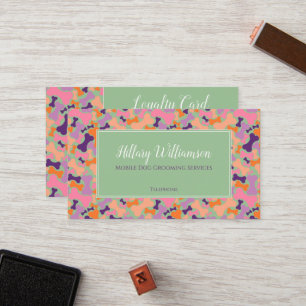 Purple Orange Pink dog bone pet grooming service  Loyalty Card