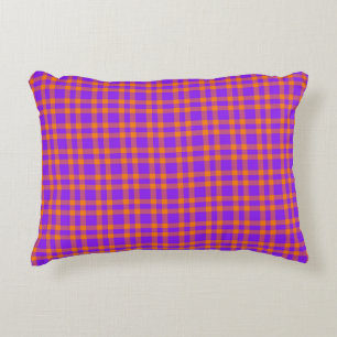 Purple Orange Plaid Pattern Decorative Cushion