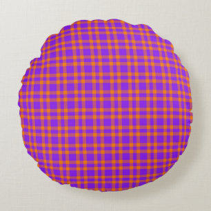 Purple Orange Plaid Pattern Round Cushion
