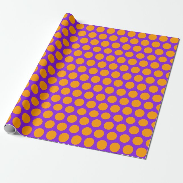 Purple Orange Polka Dot Wrapping Paper (Unrolled)