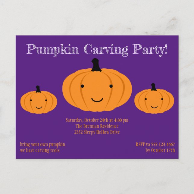 Purple Orange Pumpkin Halloween Party Invitation (Front)