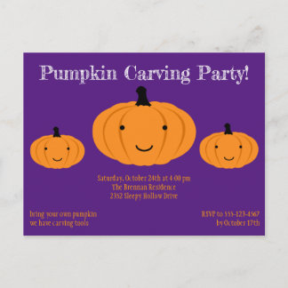 Purple Orange Pumpkin Halloween Party Invitation Postcard