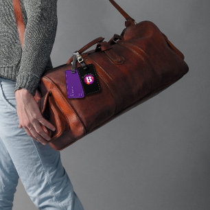   Purple orange red classic elegant monogram Luggage Tag