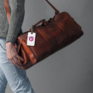 Purple orange red classic elegant monogram Luggage Tag