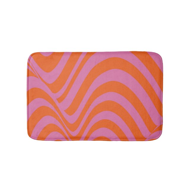 Purple Orange Retro Liquid Groovy Stripe Pattern Bath Mat (Front)