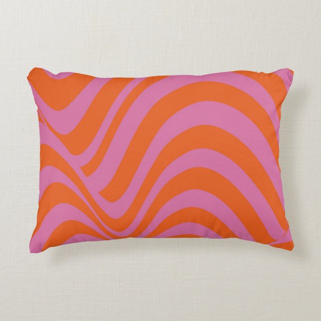 Purple Orange Retro Liquid Groovy Stripe Pattern Decorative Cushion (Front)