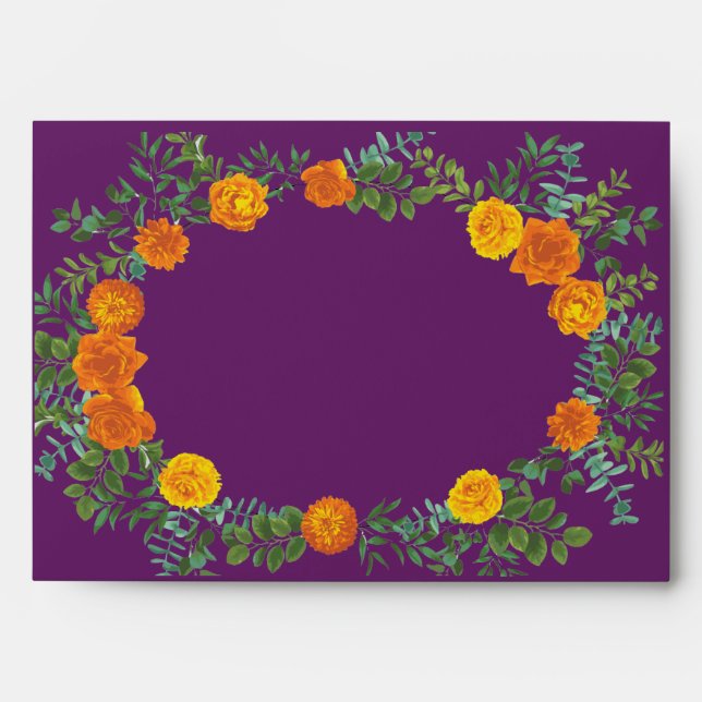 Purple Orange Rose Wedding Spring Envelope (Front)