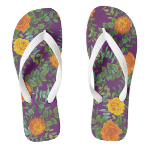 Purple Orange Rose Wedding Spring Flip Flops