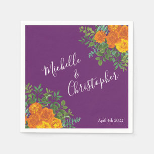 Purple Orange Rose Wedding Spring Napkin