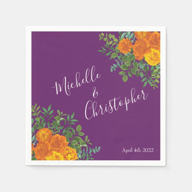 Purple Orange Rose Wedding Spring Napkin (Front)