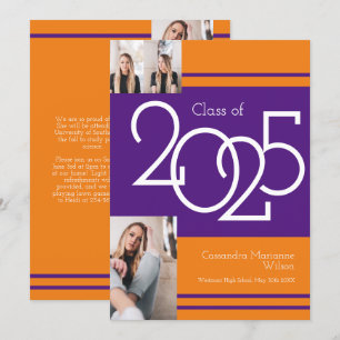 Purple Orange School Colour Graduation Announcemen Invitation