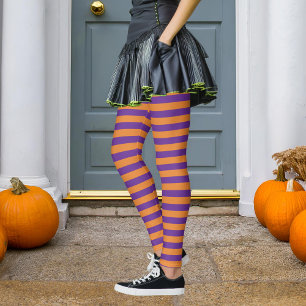 Purple & Orange Stripe Wicked Witch Halloween Leggings
