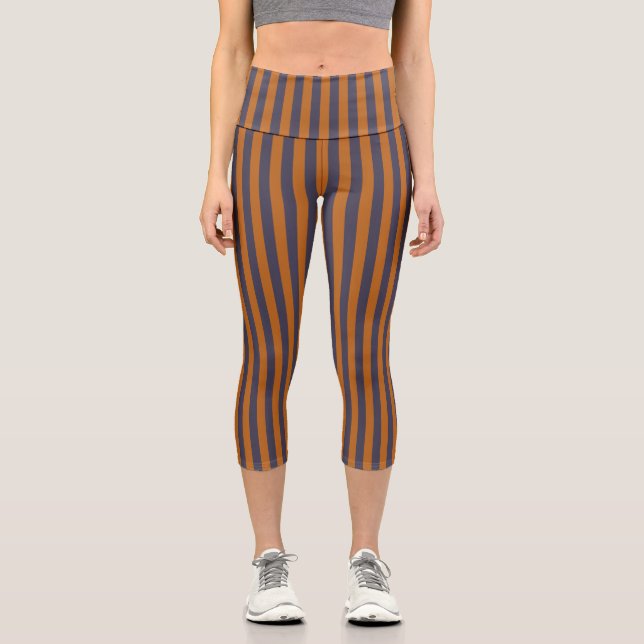 Purple Orange Stripes Pattern Capri Leggings (Front)